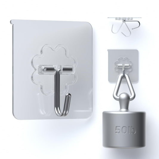 DDMY 24 Packs Hooks for Hanging 50lb Wall Hooks Transparent Reusable Waterproof Adhesive Hook for Kitchen Curtain, Towel Hook for Bathrooms, Heavy Duty Self Coat Hook for Walls No Damage