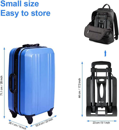 Folding Hand Truck 110lbs, 2+2 Wheel System - 2 Rotating & 2 Stabilizer Wheels Dolly Cart with Elastic Rope & Storage Bag, Adjustable 3-Level Handle for Shopping, Travel, Office, Home Use