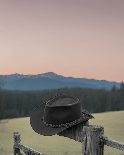 HADZAM Block Magnetic Gift Box Packed Grain Leather Cowboy hat for Men & Women Shapeable into Outback hat for Western Vintage Looks Black