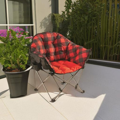 Guide Gear Club Camping Chair, Oversized, Portable, Folding with Padded Seats, 500-lb. Capacity Red Plaid