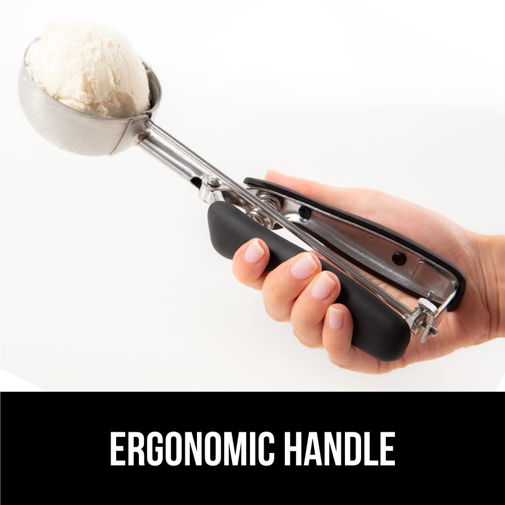 GORILLA GRIP Stainless Steel Cookie Scoop for Baking, 2 TBSP, Multipurpose Melon Baller, Meatball Spring Scoops, Perfect Portion Sizes, Easy Food Release, Scooper Size 40, BPA-Free Kitchen Tool, Black