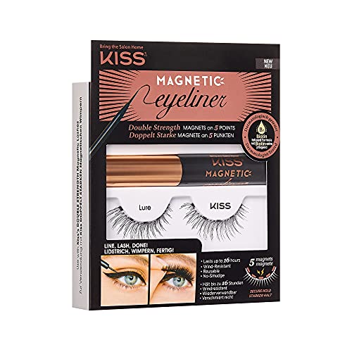 KISS Magnetic False Eyelashes, 'Lure', 12 mm, Includes 1 Pair Of Magnetic Lashes, Magnetic Lash Eyeliner, Contact Lens Friendly, Easy to Apply, Reusable Strip Lashes