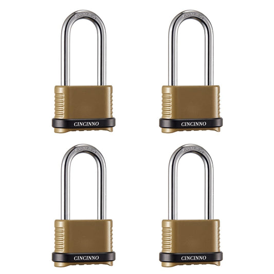 CINCINNO Heavy Duty Combination Lock, 4-Digit Combo Lock with Long Shackle,Weatherproof Combination Padlock for Outdoor Use,4 Pack