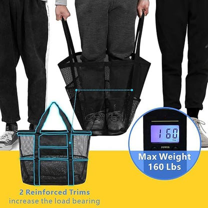 F-color Mesh Beach Bag Family - 2 Pack Beach Tote 9 Pockets Cruise Vacation Essentials, Black