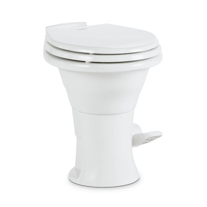Dometic 310 Standard Toilet - White, Oblong Shape, Lightweight and Efficient with Pressure-Enhanced PowerFlush and Slow Close Seat Cover - Perfect for Modern RVs (302310081)