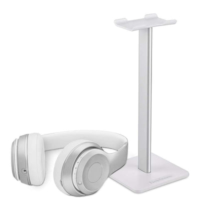 Headphone Stand Headset Holder Gaming Headset Holder with Aluminum Supporting Bar Flexible Headrest Anti-Slip Earphone Stand for All Headphones, White