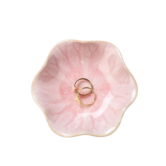 JAMEND CLXP Lotus Leaf Shape Decorative Ring Tray, Small Key Bowl, Ceramic Trinket Tray Jewelry Dish Organizing Necklace Earrings, Home Decoration for Mom Best Friend Sister, Pink.
