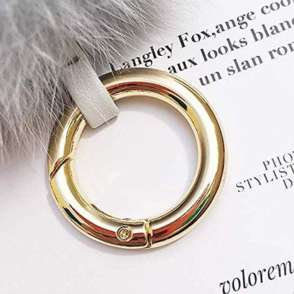 Genuine Fox Fur Pom Pom Keychain Bag Charm Car Purse Charm Fluffy Fur Ball for Car Key Ring Handbag Tote Bag Pendant (Snow Black)