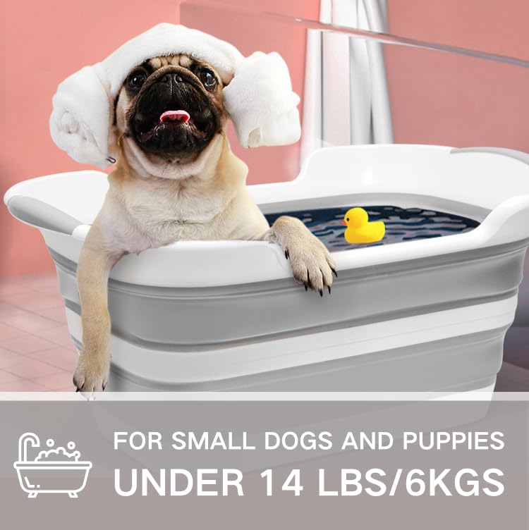 CYANOE Collapsible Pet Bathtub with Water Drain Plug, Foldable Bathtub for Puppy Small Dogs Cats, Portable & Space Saving Design, BPA Free, Grey