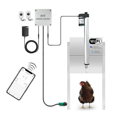 JVR Automatic Chicken Coop Smart Door Compatible with Alexa, Google Assistant, Home Assistant, Tuya - WiFi Electric Opener, Auto Sunrise/Sunset Dusk to Dawn Doors, Chicken Coop Accessories