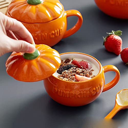 Eplze YBK Tech Cute Pumpkin Cup, Ceramic Coffee Mug, Tea Cup with Lid (8.5oz)