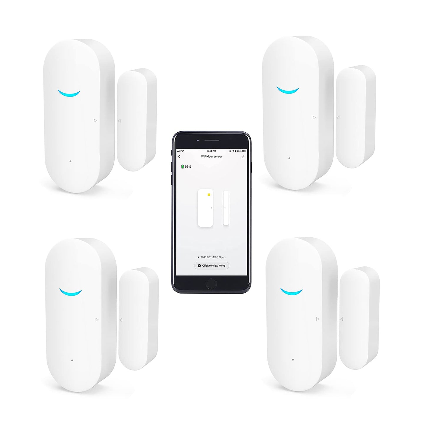 4 Pack WiFi Wireless Door Window Sensor,TUYA Smart Alarm with Free Notification APP Control Home Security Alarm System, Compatible with Alexa, Google Home, Siri