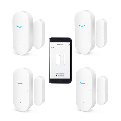 4 Pack WiFi Wireless Door Window Sensor,TUYA Smart Alarm with Free Notification APP Control Home Security Alarm System, Compatible with Alexa, Google Home, Siri