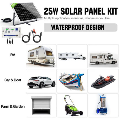 ECO-WORTHY 25 Watts 12V Off Grid Solar Battery Charger Kit: Waterproof Solar Panel + Adjustable Mount Bracket + SAE Connection Cable +10A Charge Controller for Car RV Marine Boat 12V Battery
