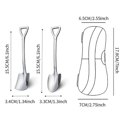 Dessert Spoon Cute Shovel Spoon, SUS304 Stainless Steel Spade Spoons Fruit Coffee Cake Spoon, Dishwasher Safe, 2pcs Spoons with Plastic Box Package