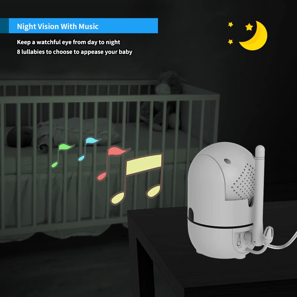 HelloBaby No WiFi Baby Monitor 5" Screen 30-Hour Battery Pan-Tilt-Zoom Video Upgrade with Camera and Audio, Night Vision, VOX, 2-Way Talk, 8 Lullabies and 1000ft Range, HB6550
