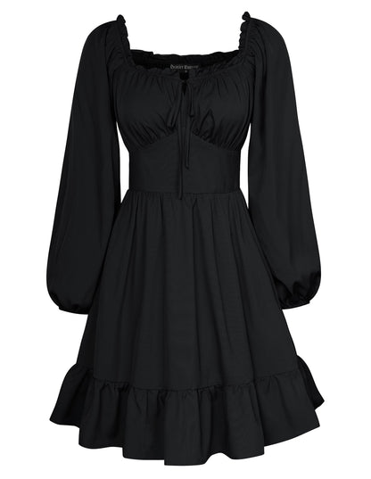 Corset Dresses for Women Renaissance Pirate Long Sleeve Milkmaid Mini Dress Black L