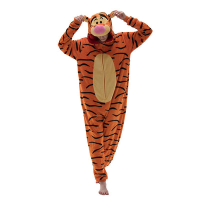 COSUSKET Snug Fit Unisex Adult Tigger Onesie Pajamas, Flannel Cosplay Animal One Piece Halloween Costume Sleepwear Homewear Orange