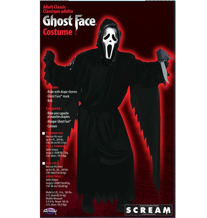 Fun World Mens Plus Scream Adult-sized-costumes, Black