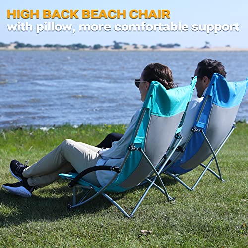 KingCamp Low Beach Chair, Folding Portable Chairs for Adults lightweight Extra Wide Ergonomic High Mesh Back Seat 300lbs Heavy Duty Oversized Gear with Carry Bag for Outdoor Lawn Camping Picnic