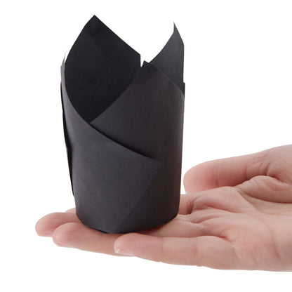 Juvale Cupcake Liners - 2 x 3.5 in, Black, 100 Pack - Tulip Cupcake Liners for Baking & Parties - Greaseproof Paper Wrappers