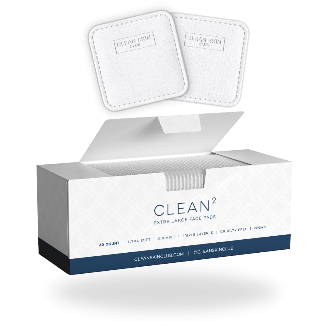 Clean Skin Club Clean² Pads 2.0 [New & Improved Edges] Guaranteed Not to Shed & Tear Face Pads, Unique Triple Layers, Textured & Ultra Soft Side, Organic Disposable Cotton, Pair with Makeup Remover