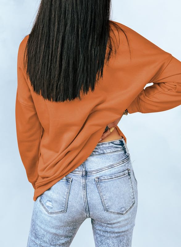 Dokotoo Womens Casual Plus Size Long Sleeve Halloween Crewneck Sweatshirt Side Split Comfy Loose Fit Solid Basic Pullover Tunic Tee Shirts Tops Sweatshirts for Teen Girls 2025 Fashion Fall Orange XXL