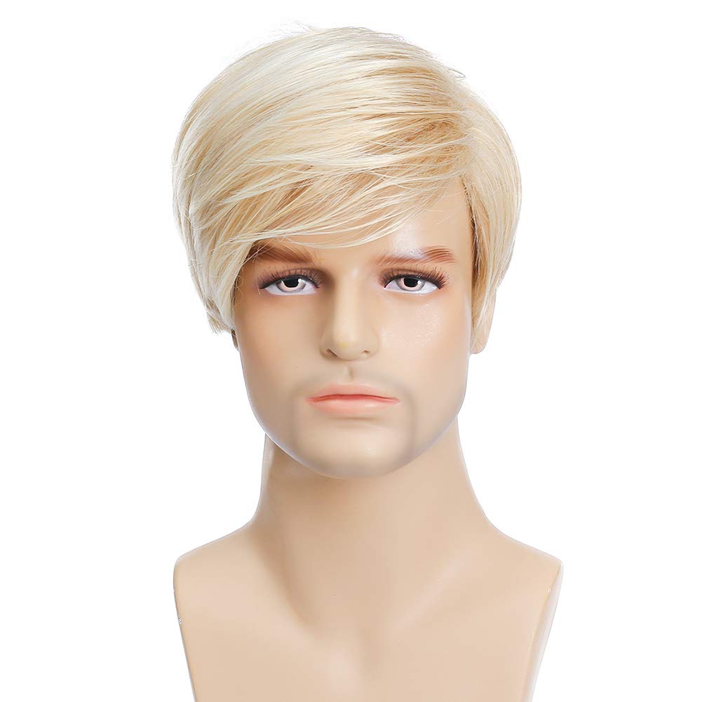 Kaneles Mens Blonde Wig Short Wig Natural Hair Replacement Synthetic Costume Halloween Hair Wigs (Light Blonde)