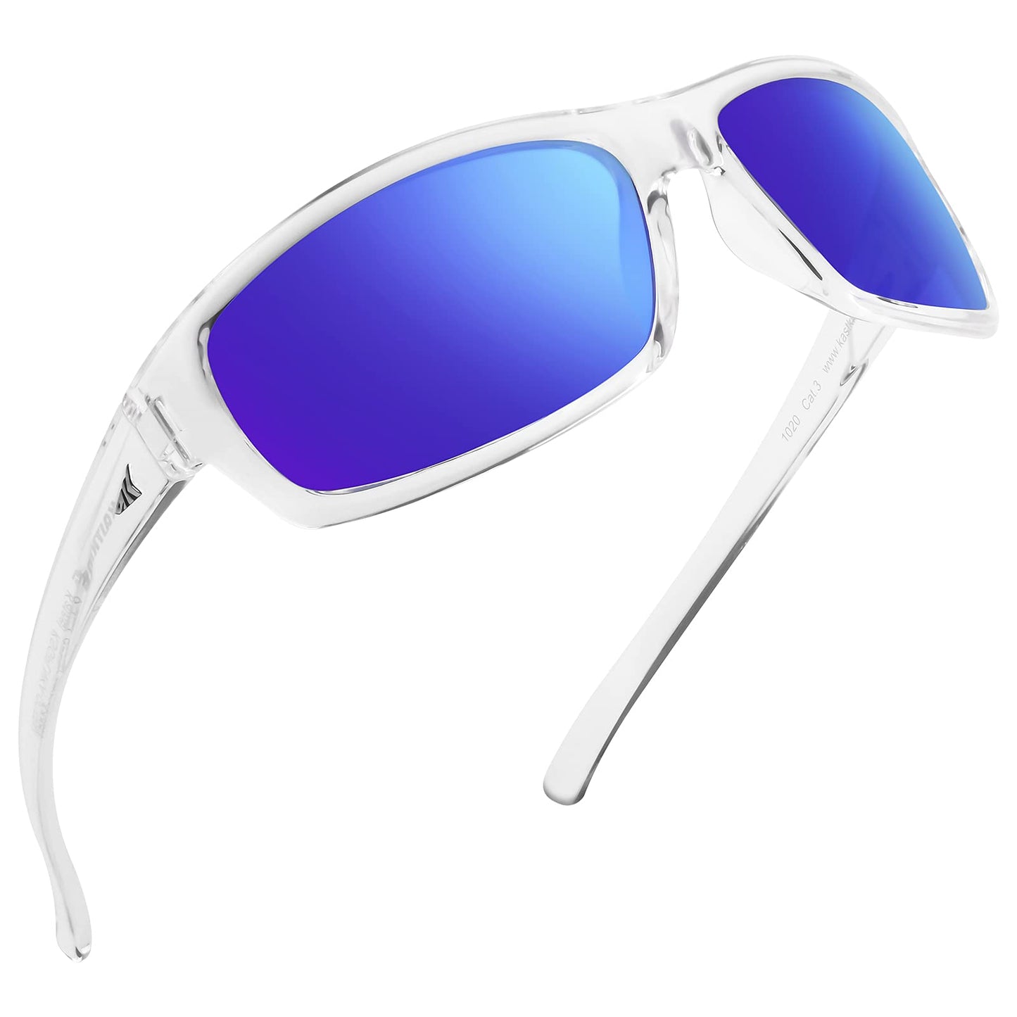 KastKing Kateel Polarized Sport Sunglasses for Men and Women, Gloss Crystal Frame, Smoke - Cobalt Mirror