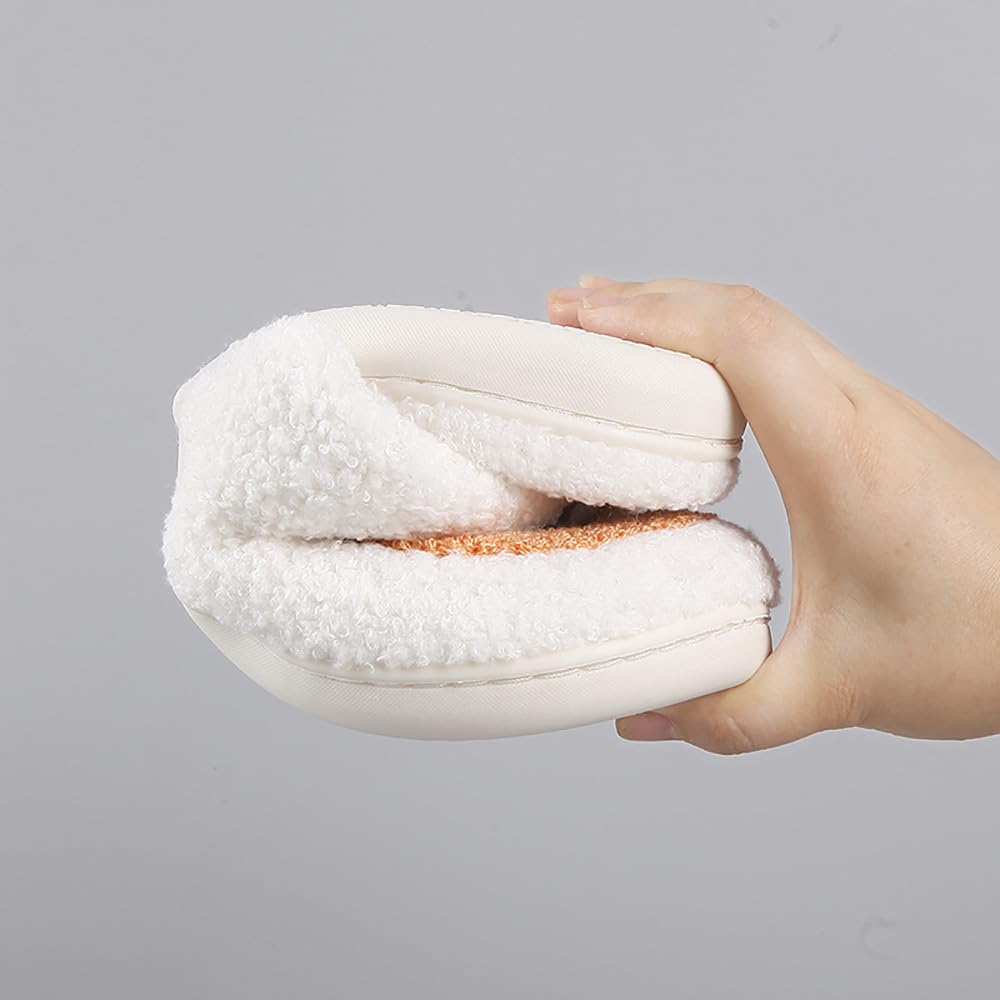 HIPINISS Halloween Pumpkin Slippers for Women Men Halloween Spooky Lantern Pumpkin Plush Warm Slippers Indoor Outdoor Memory Foam House Home Winter Shoes,Pumpkin White 43-44