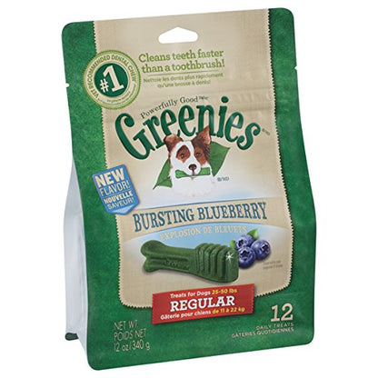 Greenies Bursting Blueberry Dog Dental Treat Regular Size 12 Count - Pack of 3