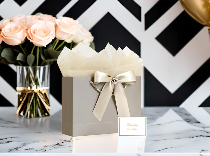 JMANNI Gift Bag, 1PCS Gift Bags Large with Ribbon and 1 Greeting Cards 2 Tissue Paper, Portable Paper Gift Bag with Handles, Birthday Gift Bags,Present Bags for Wedding Party Mothers Day