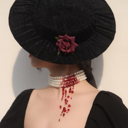 Handmade Dripping Blood Imitation Pearls Necklace Vampire Choker Party Costume Women
