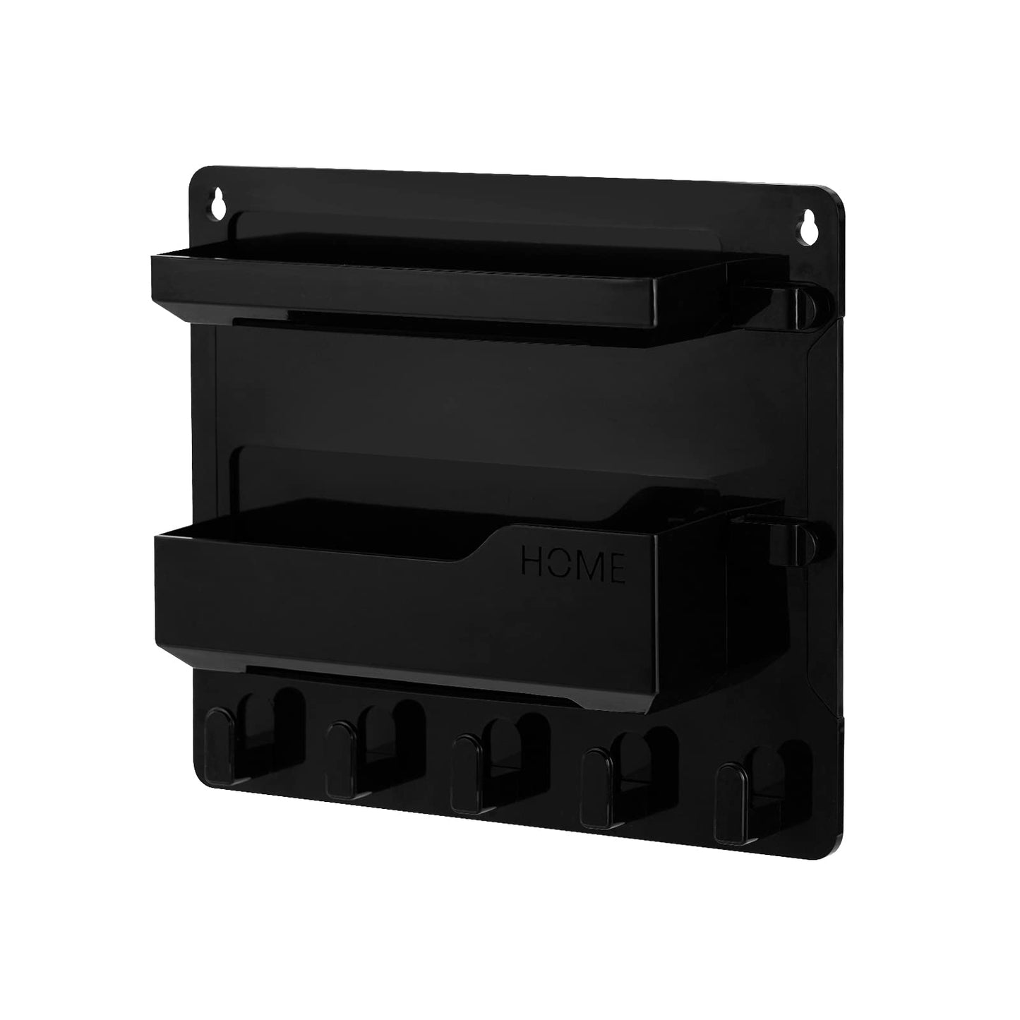 JUMEIHUI Wall Mount Shelf Organizer, Adhesive Bedside Shelf Accessories with Hooks and Cable Clips, Dorm Room Wall Storage for Phone, Remote, Earphone, Kindle, Plastic(Black)