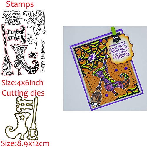 Halloween Witches Shoes Metal Cutting Dies Stamps Set for Card Making Scrapbooking Paper Cards Making Crafts Metal Die-cuts Template Embossing Handmade Crafts Clear Rubber Stamps Photo Album Decor