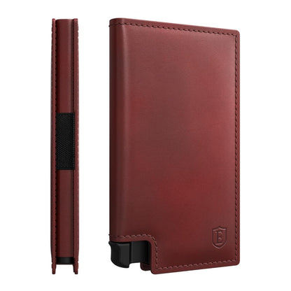 Ekster Parliament Men's Wallet | RFID Blocking Leather Minimalist Cardholder | Slim Wallet for Men - Designed for Quick Card Access with Push Button (Merlot Red)