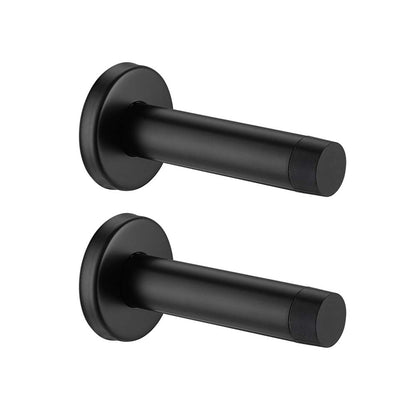 JQK Door Stopper Black, 304 Stainless Steel Thicken 1mm Sound Dampening Door Stop Bumper Wall Protetor 2 Pack, Matte Black, DSB5-PB-P2
