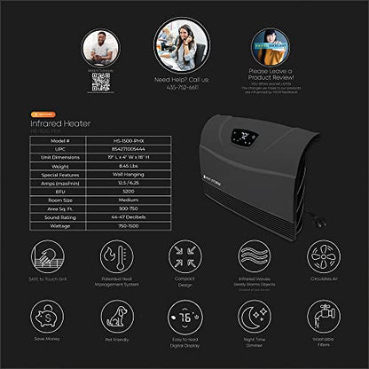 Heat Storm Phoenix HS-1500-PHX, Infrared Space Heater with Attachable Feet, Remote Control, Energy Efficient-750-1500 Watts, Gray Floor or Wall