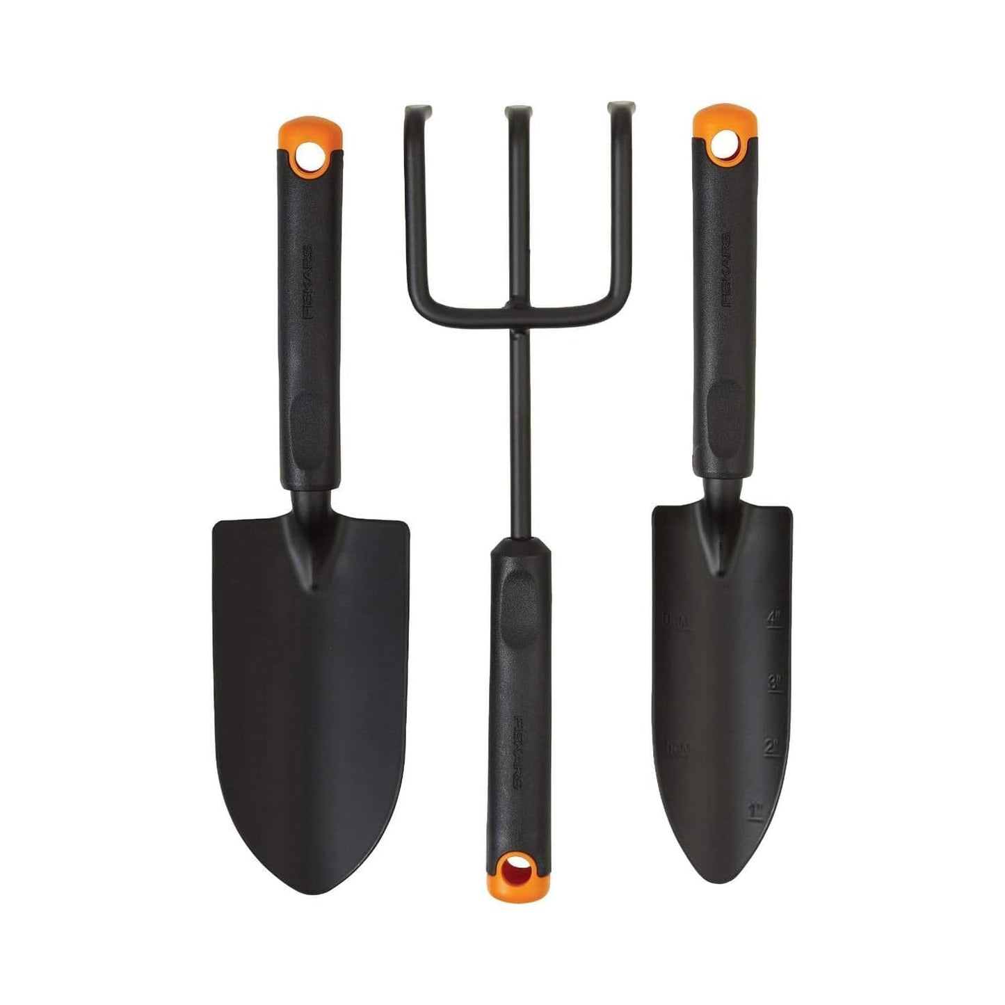 Fiskars 3-Piece Garden Tool Set - Trowel, Transplanter, Cultivator, Rust-Resistant Steel Heads, Ergonomic Handles for Planting, Digging, and Aerating Soil