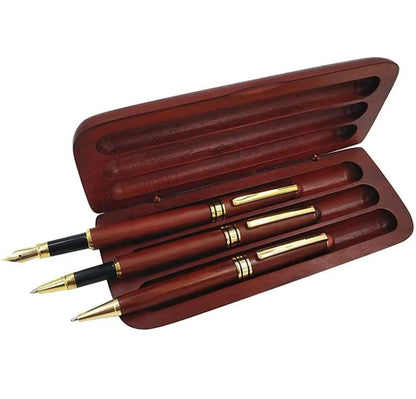 3 Pcs Wooden Pens Set with Gift Case/Best Writing Fountain Fancy Ballpoint Pen and Luxury Gel Pen with Ink Refills, Promotional Business Designer Pens