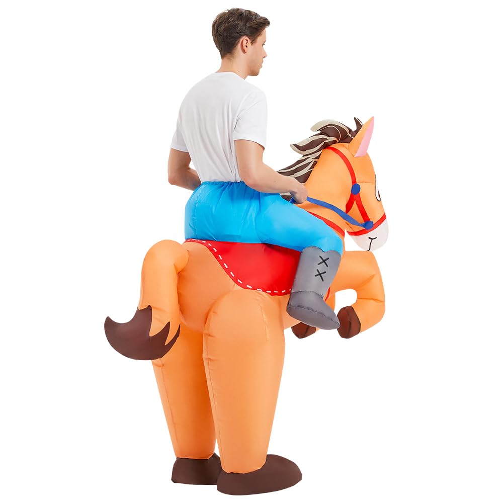KOOY Inflatable Horse Costume Adult Blow Up Riding Cowboy Cowgirl Costume Funny Ride On Horse Suit for Men Women Halloween Party