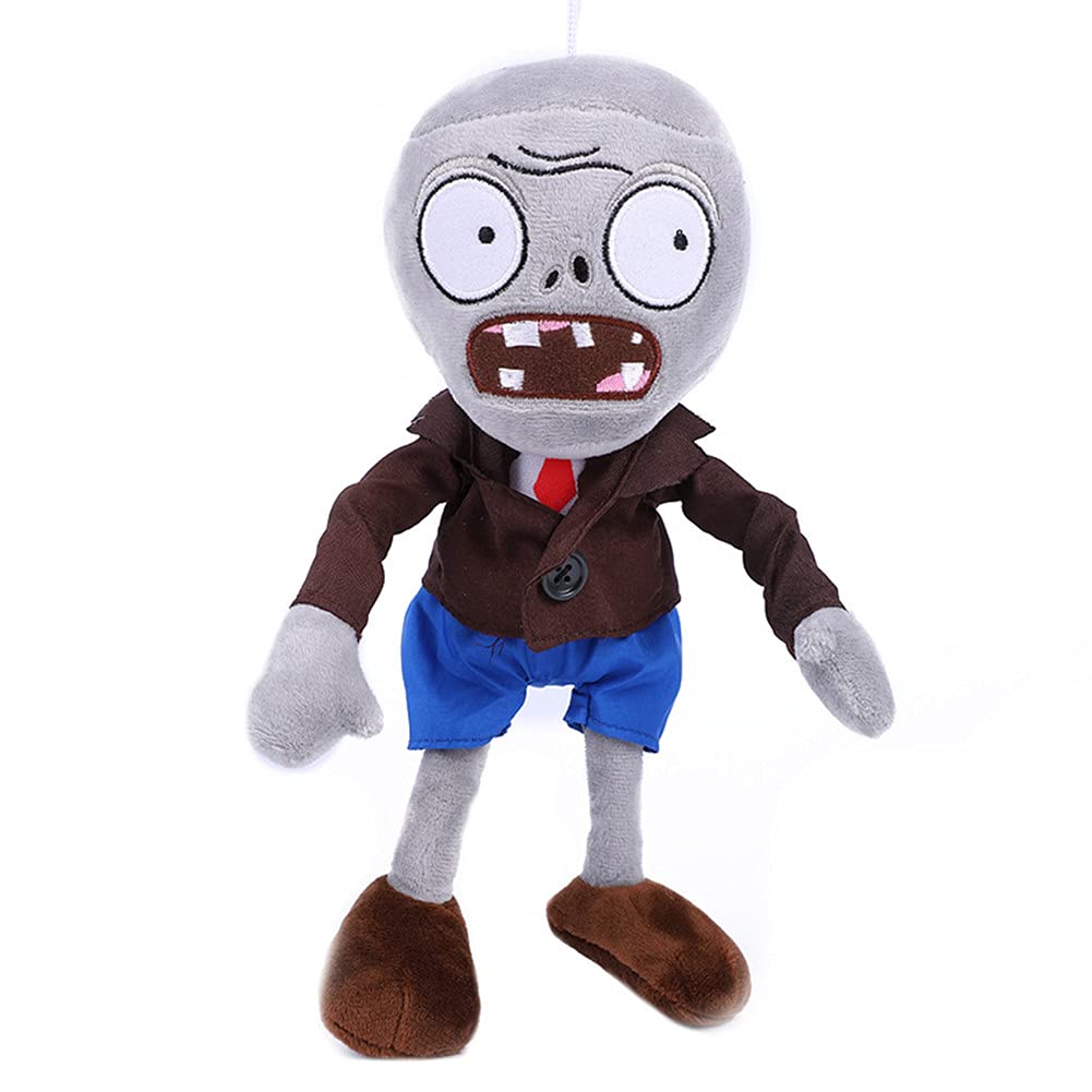 JHESAO 12" PVZ Plush Zombies Brown Coat Toys Soft Doll Gray