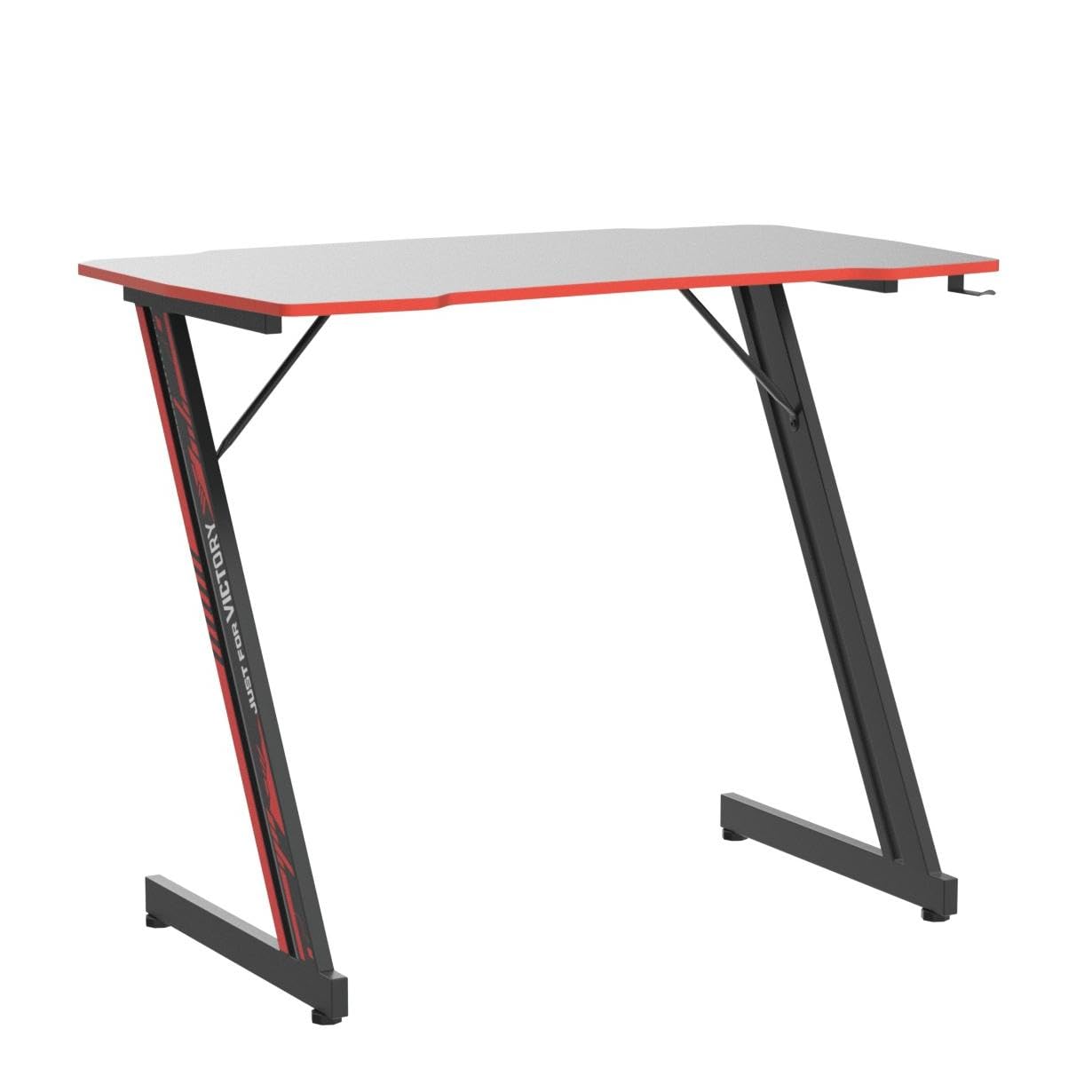 Gmaing Desk 35.4in PC Computer Desk Z Shaped Gaming Workstation Ergonomic Gaming Table with Headphone Hook for Home Office, Red