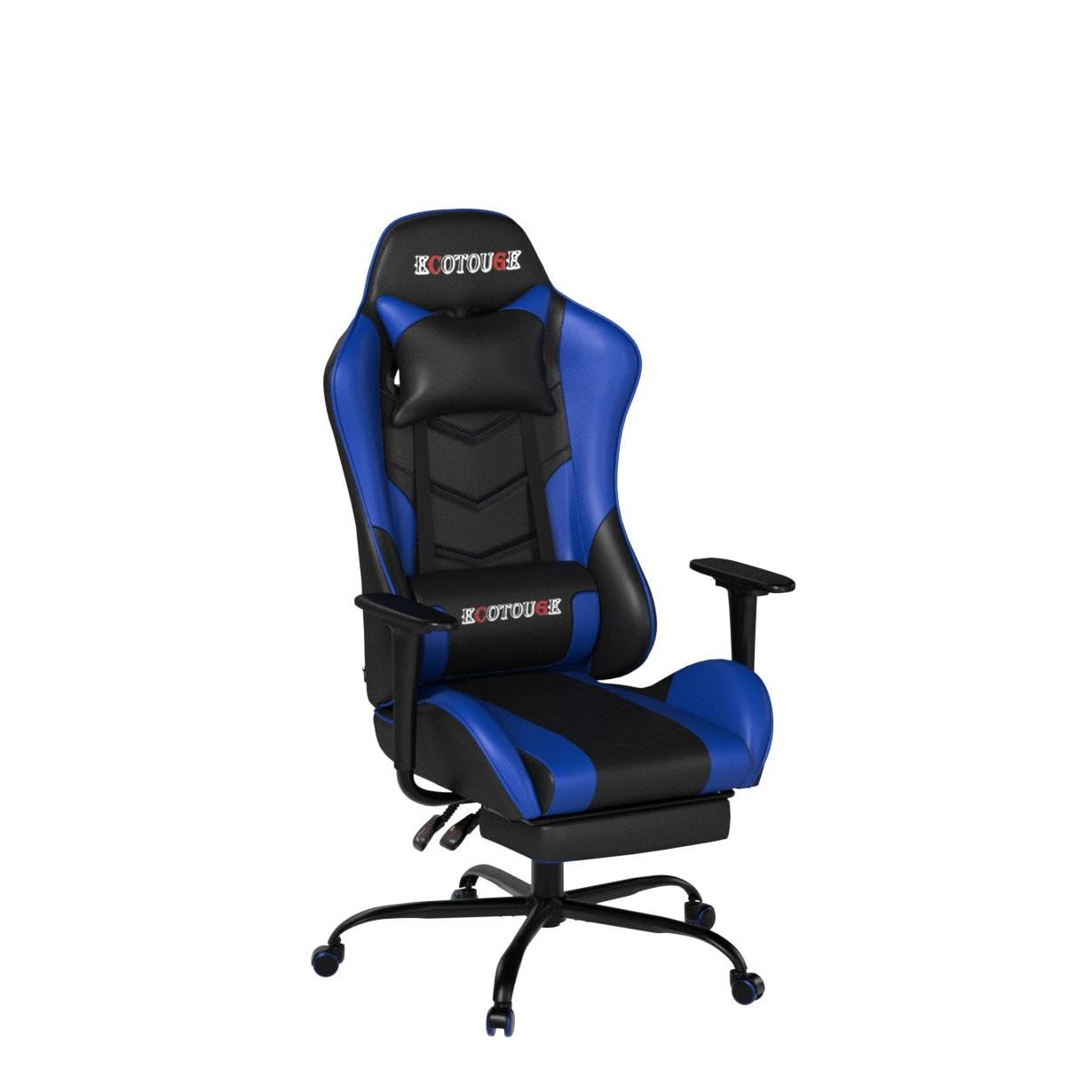 ECOTOUGE PC Massage Gaming Chair with Footrest Ergonomic Office Desk Chair Racing PU Leather Recliner Swivel Rocker with Headrest and Lumbar Pillow, Blue