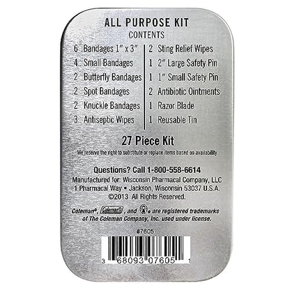 Coleman All Purpose Mini First Aid Kit, 27-Piece Assortment for Emergency Kit, Travel-Friendly, Latex-Free Bandages and More