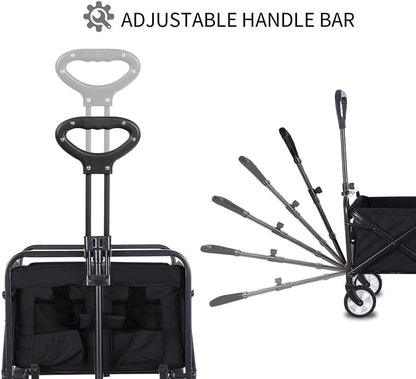 iHomey Collapsible Foldable Cart, Beach Cart Large Capacity, Heavy Duty Folding Wagon Portable, Collapsible Wagon for Sports, Shopping, Camping (Black)