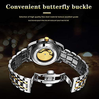 Dentily Mechanical Men's Watch Stainless Steel Skeleton Automatic Watch Waterproof Business Watches for Men