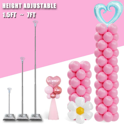 DECOJOY Balloon Column Stand Set of 2, Adjustable 7 Feet Ballon Arch Stands with Bases for Floor, Tall Baloon Tower Pillar Assembly Kit for Halloween, Birthday, Party Decorations