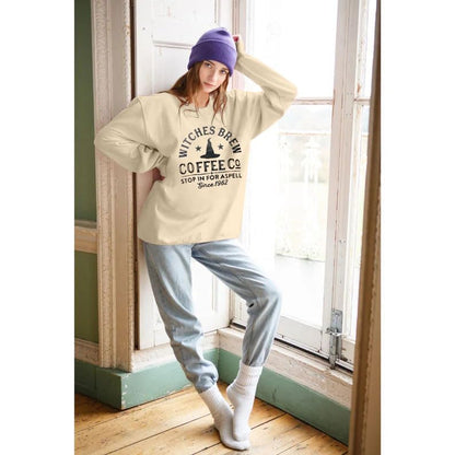 Halloween Sweatshirts for Women Witches Brew Sweatshirt Funny Spooky Season Sweatshirt Ghost Fall Sweater Pullover Tops Apricot