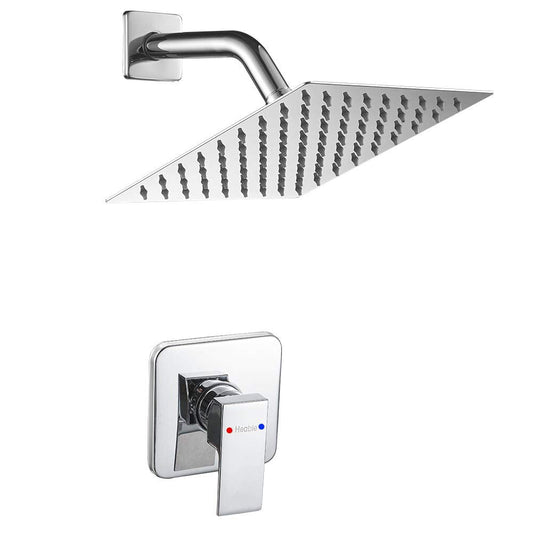 Heable Single Function Shower Trim Kit with Rough-in Valve, Bathroom Rain Shower Set Rainfall Shower Faucet System with Square Stainless Steel Metal Shower Head, Polished Chrome